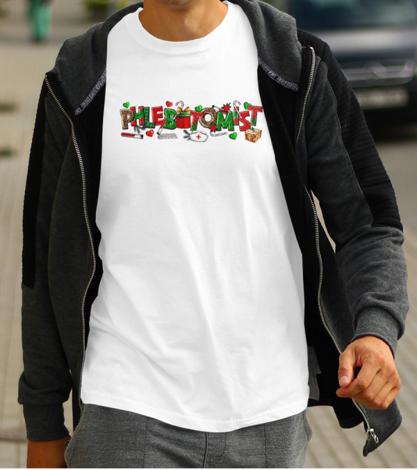 Phlebotomist Nurse Christmas Holiday Festive Leopard Print Decor T-Shirt