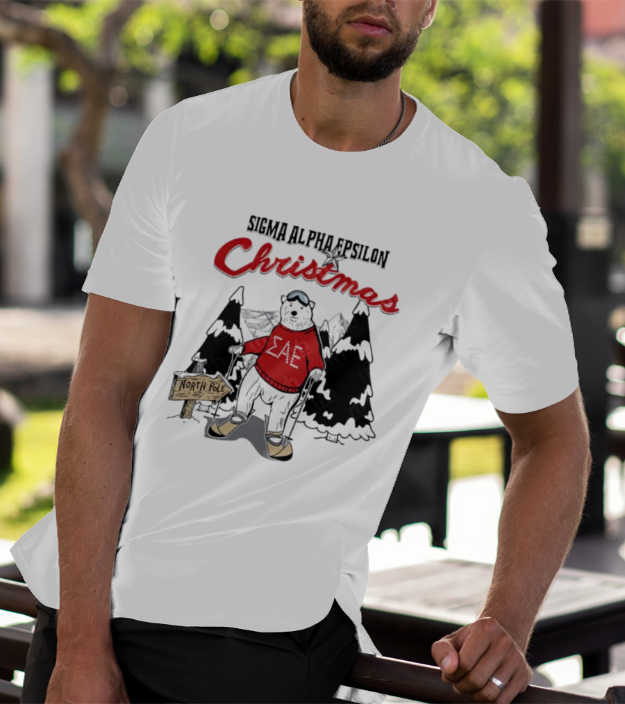 Sigma Alpha Epsilon Christmas Polar Bear At North Pole Skiing T-Shirt