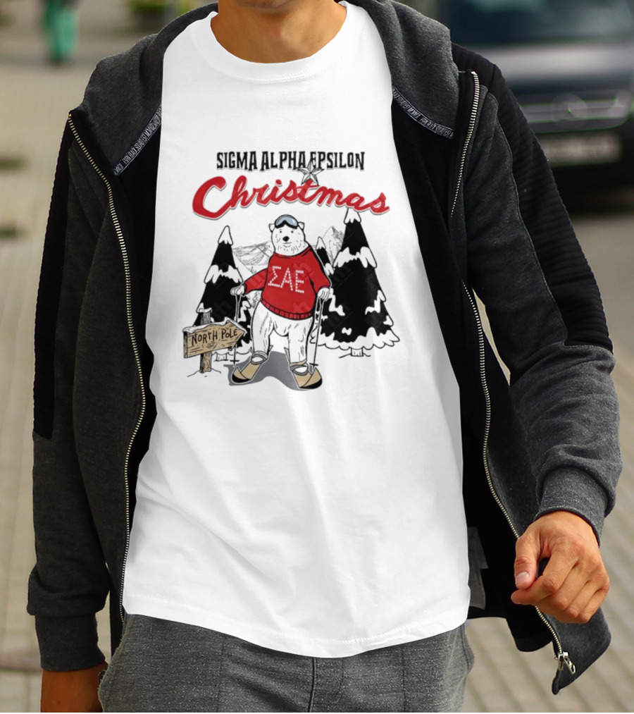 Sigma Alpha Epsilon Christmas Polar Bear At North Pole Skiing T-Shirt