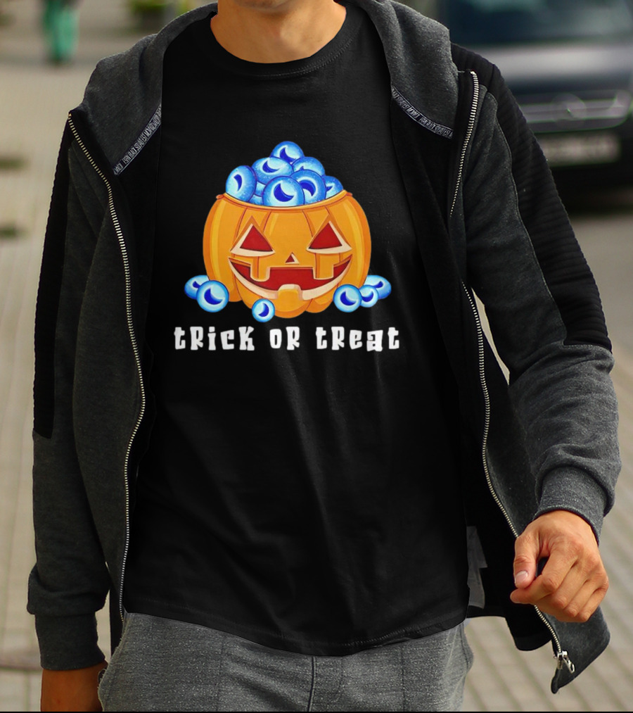Trick Or Treat Pumpkin With Blue Eyeballs T-Shirt
