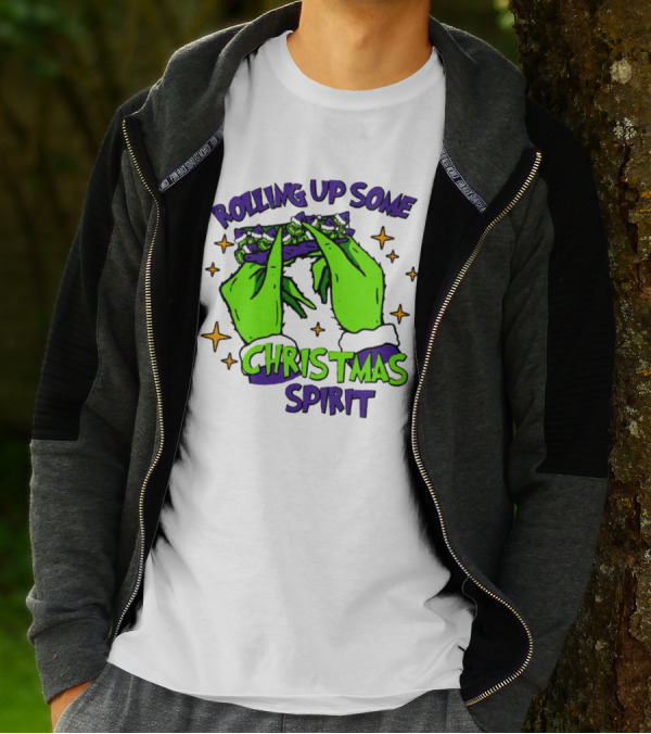 Rolling Up Some Christmas Spirit With Purple Grinch Hand T-Shirt