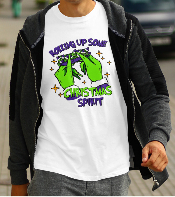 Rolling Up Some Christmas Spirit With Purple Grinch Hand T-Shirt