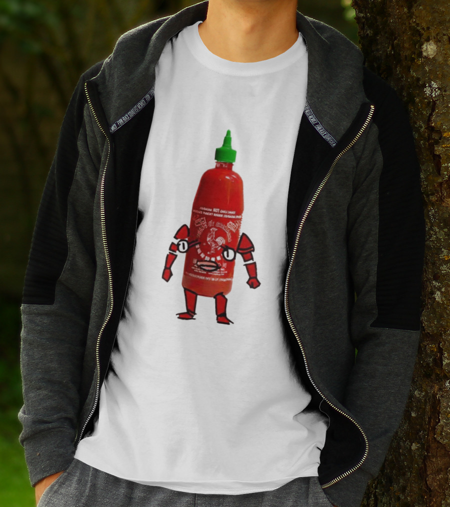Sriracha Sauce Animated Bottle Character With Green Cap T-Shirt