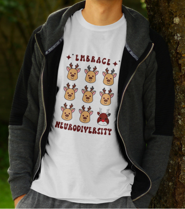 Embrace Neurodiversity Reindeer Faces Red Nose T-Shirt
