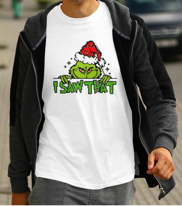 Santa Grinch I Saw That Christmas Pixel Art Holiday T-Shirt