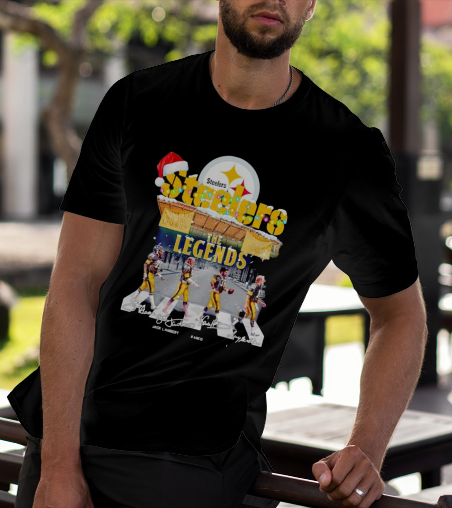 Steelers The Legends Abbey Road Joe Greene Jack Lambert Christmas Signatures T-Shirt