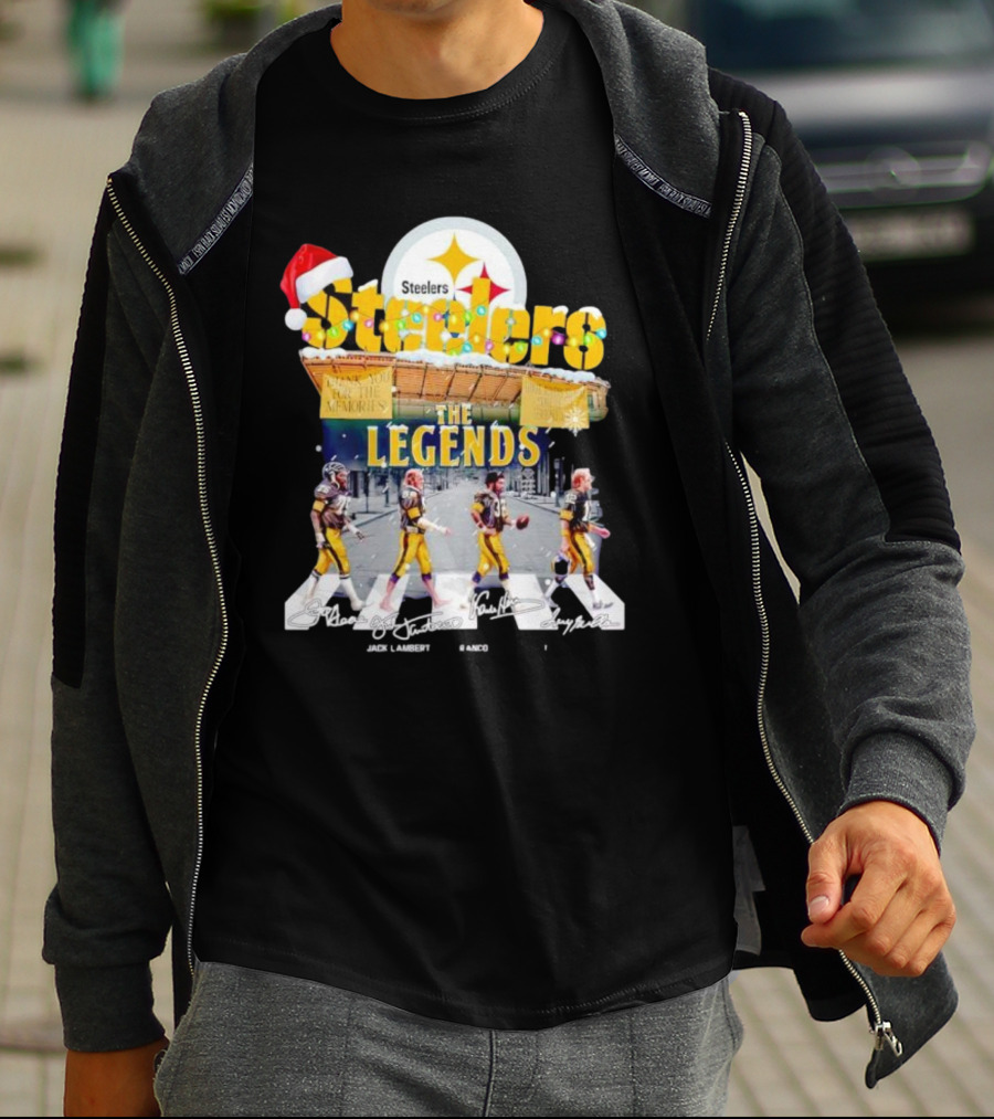 Steelers The Legends Abbey Road Joe Greene Jack Lambert Christmas Signatures T-Shirt