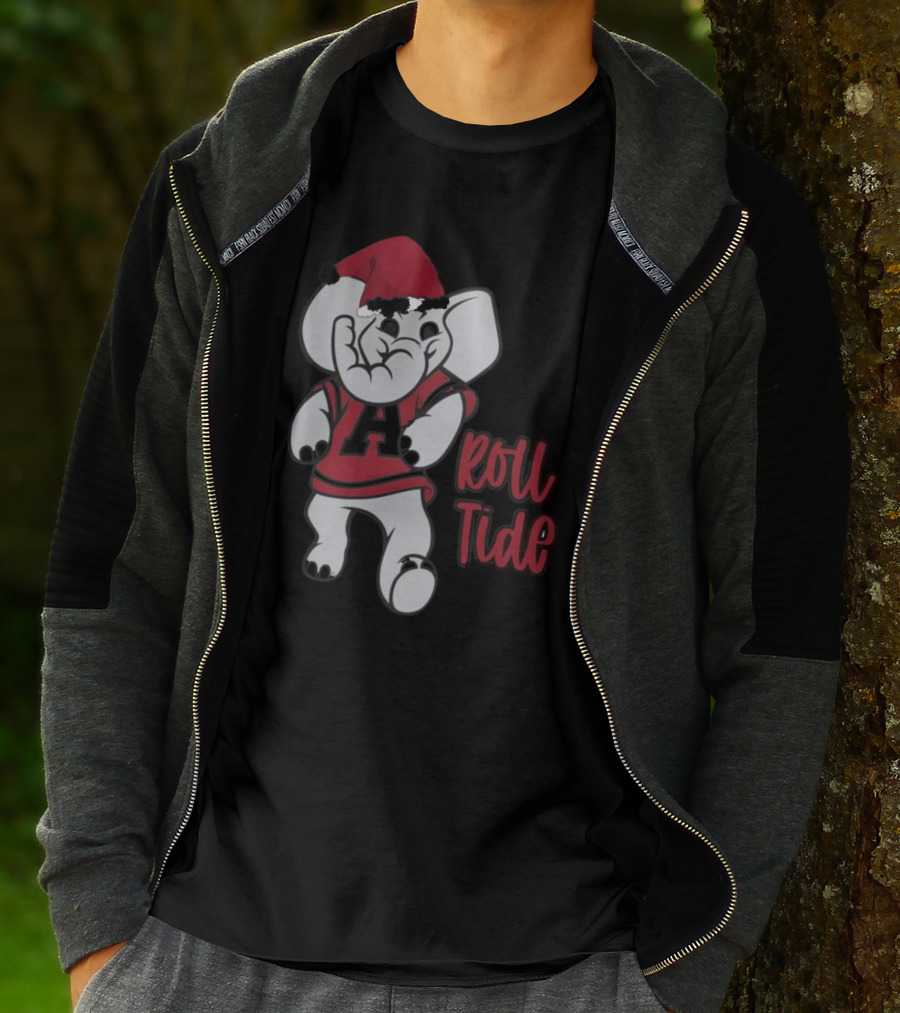 Alabama Crimson Tide Roll Tide Christmas Elephant Santa Hat T-Shirt