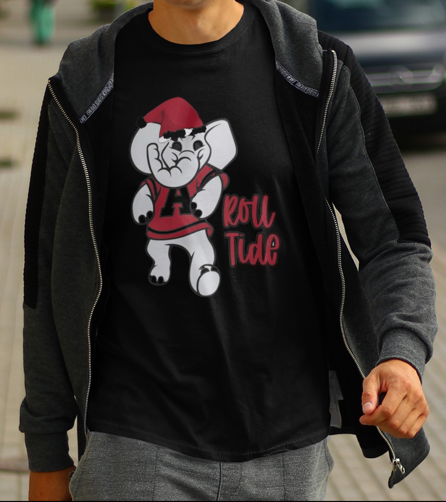 Alabama Crimson Tide Roll Tide Christmas Elephant Santa Hat T-Shirt