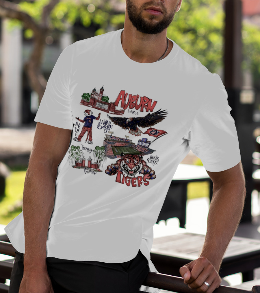 Auburn Tigers Toomer's Corner War Eagle Aubie Mascot Est 1856 Football Stadium T-Shirt
