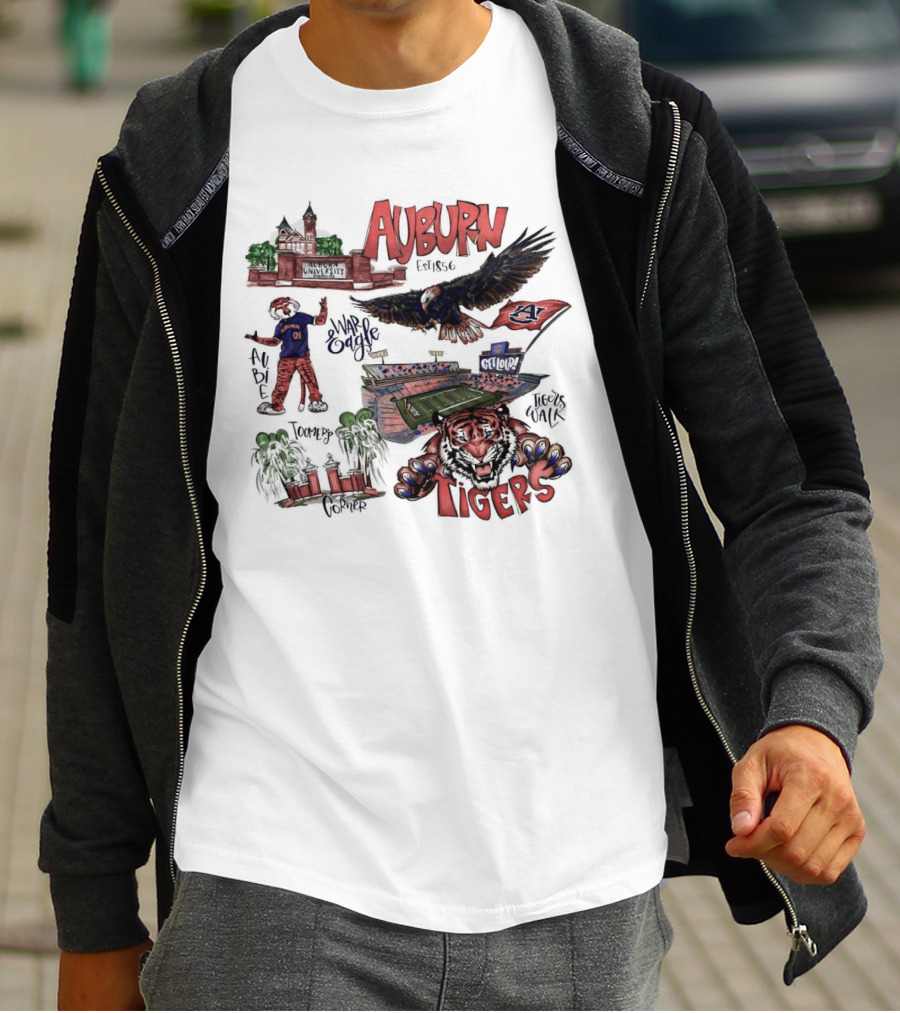 Auburn Tigers Toomer's Corner War Eagle Aubie Mascot Est 1856 Football Stadium T-Shirt