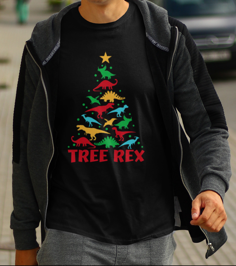 Tree Rex Dinosaur Christmas Tree With Colorful Dinosaurs T-Shirt