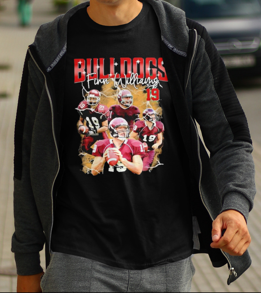 BULLDOGS Finn Williams 19 Football Quarterback Action T-Shirt