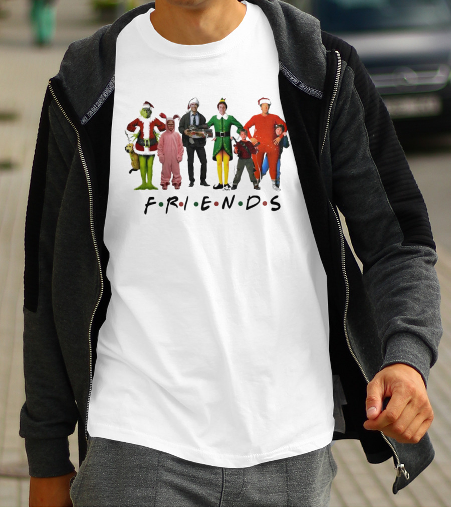 Friends Christmas Movie Character Costumes Grinch Elf Pink Bunny T-Shirt