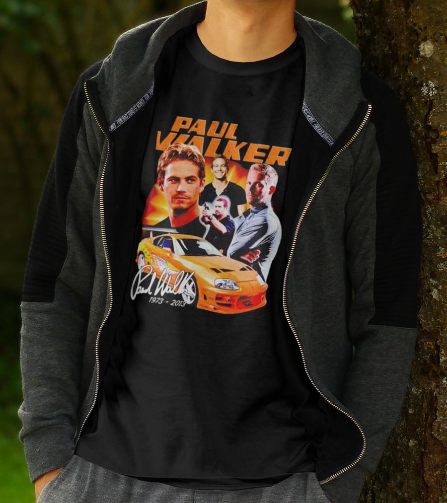 Paul Walker 1973-2013 Collage Signature Orange Car T-Shirt