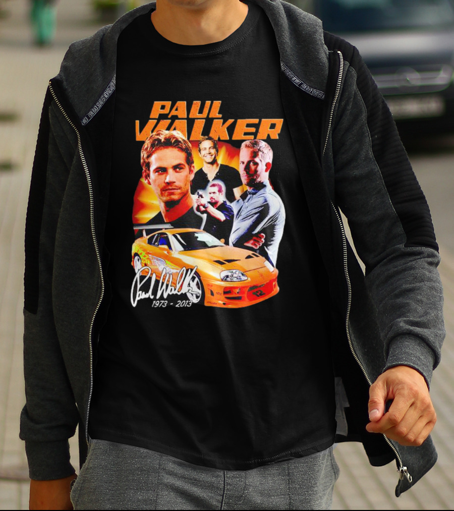 Paul Walker 1973-2013 Collage Signature Orange Car T-Shirt