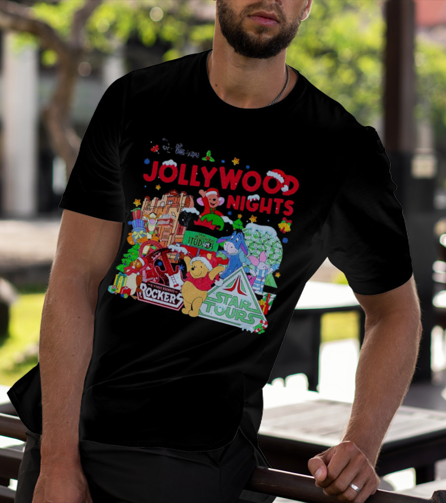 Disney Jollywood Nights Christmas Winnie The Pooh Eeyore Rockers Star Tours T-Shirt