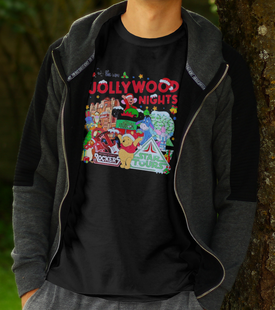 Disney Jollywood Nights Christmas Winnie The Pooh Eeyore Rockers Star Tours T-Shirt