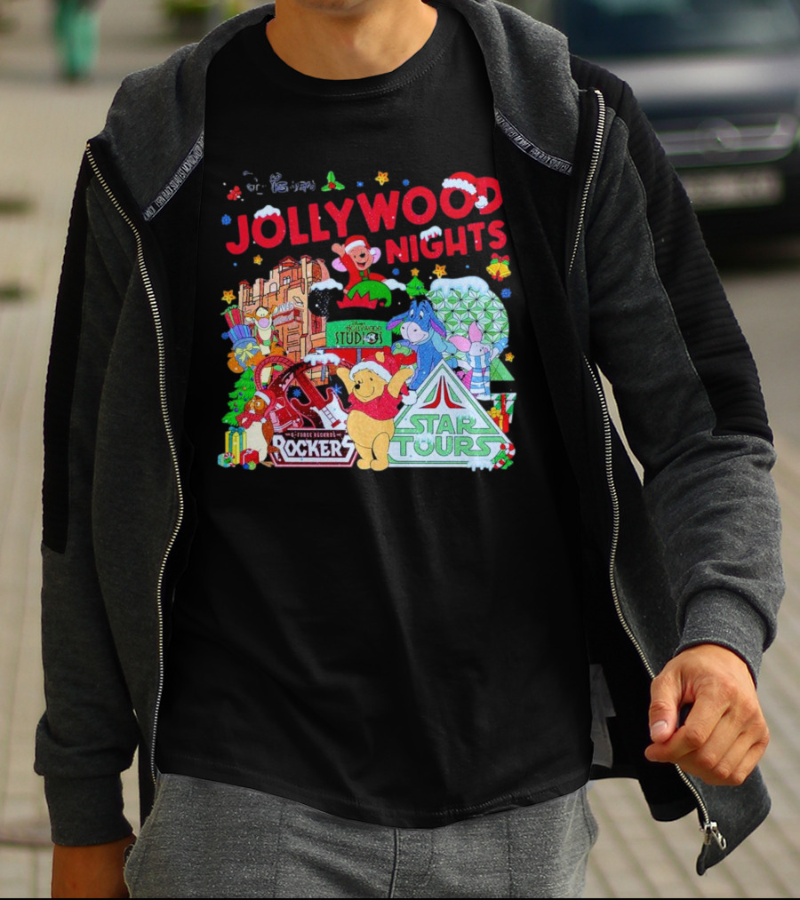Disney Jollywood Nights Christmas Winnie The Pooh Eeyore Rockers Star Tours T-Shirt