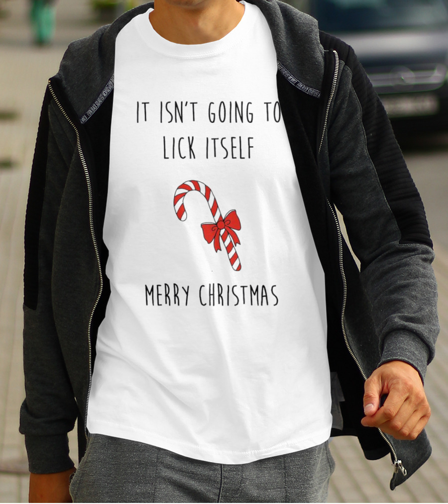 It Isn't Going To Lick Itself Merry Christmas Candy Cane Bow T-Shirt