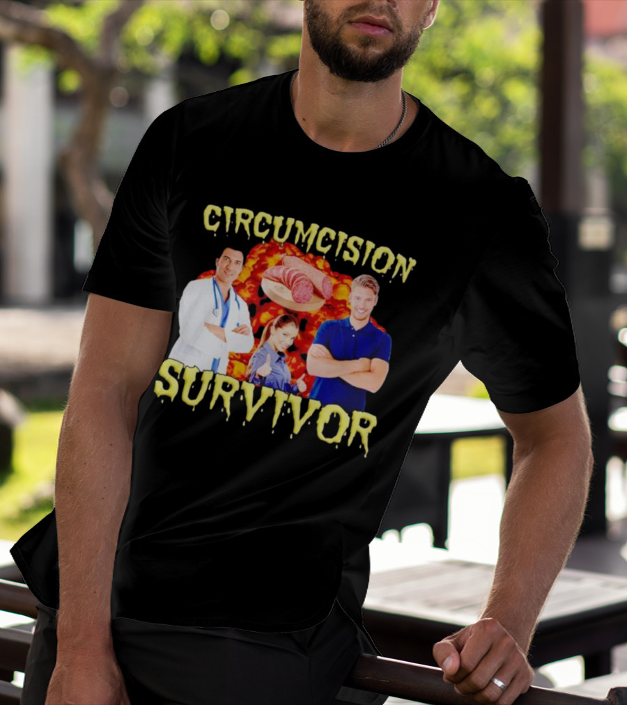 Circumcision Survivor Smiling Group Salami Background T-Shirt