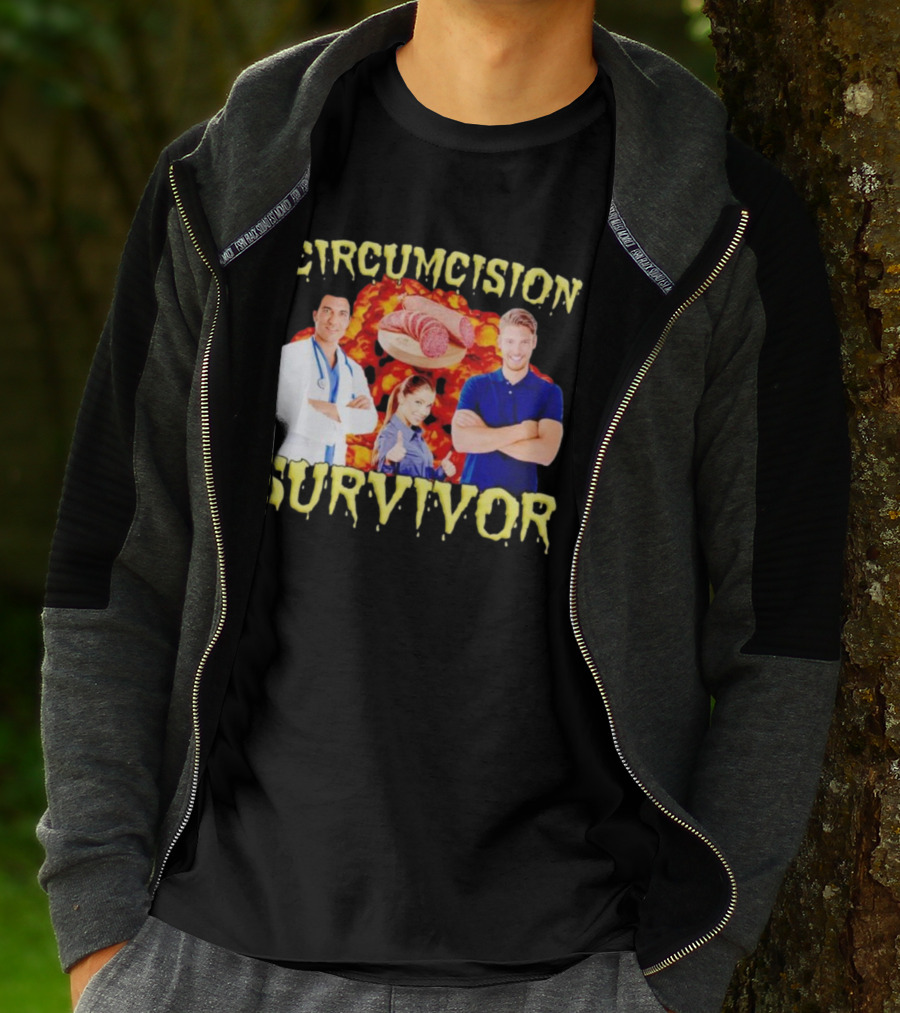 Circumcision Survivor Smiling Group Salami Background T-Shirt