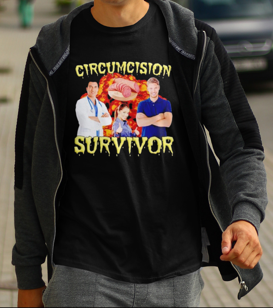Circumcision Survivor Smiling Group Salami Background T-Shirt