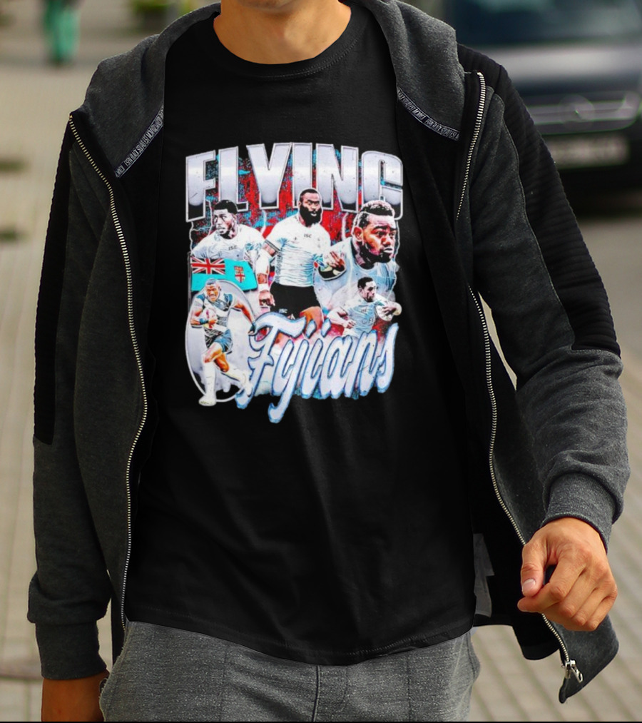 Flying Fijians Rugby Team Dynamic Tribute With Fiji Flag T-Shirt