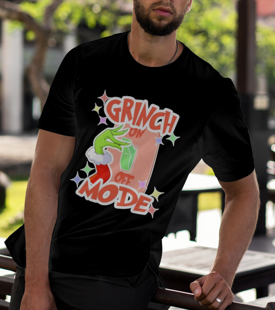 Grinch On Off Mode Green Furry Hand Lightswitch Stars T-Shirt