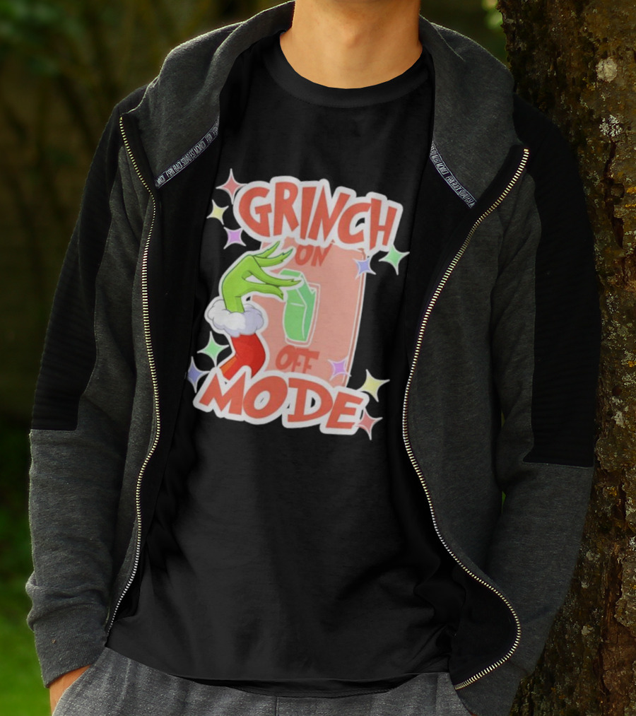 Grinch On Off Mode Green Furry Hand Lightswitch Stars T-Shirt