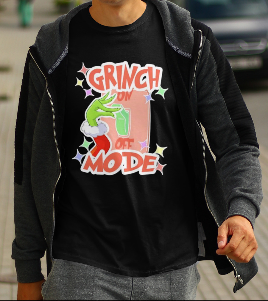 Grinch On Off Mode Green Furry Hand Lightswitch Stars T-Shirt
