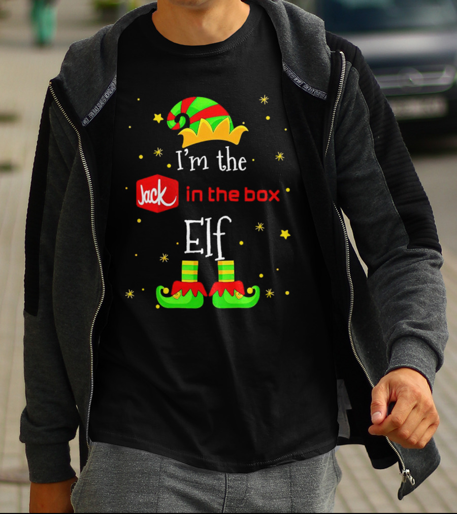 I’m The Jack In The Box Elf Christmas Green Red Hat Shoes Stars T-Shirt