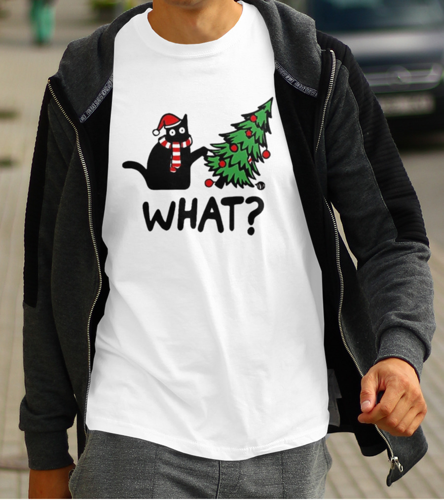 What Cat Christmas Santa Hat Tree T-Shirt