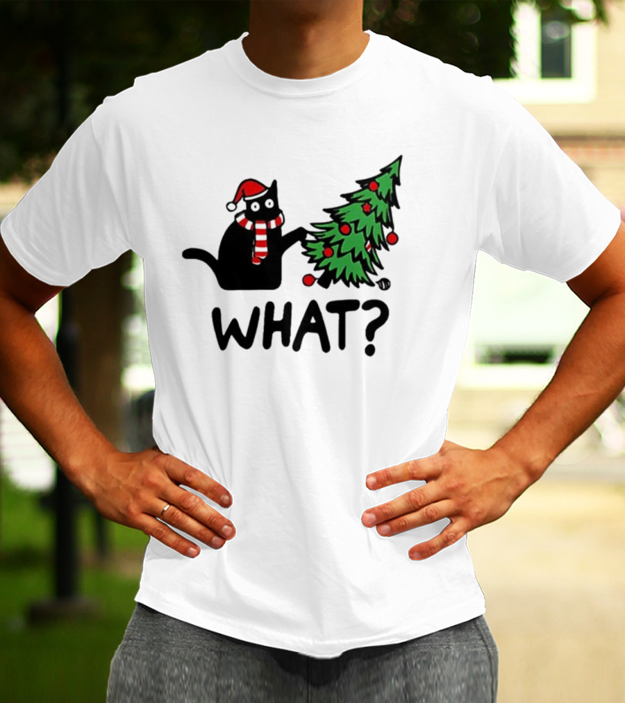What Cat Christmas Santa Hat Tree T-Shirt