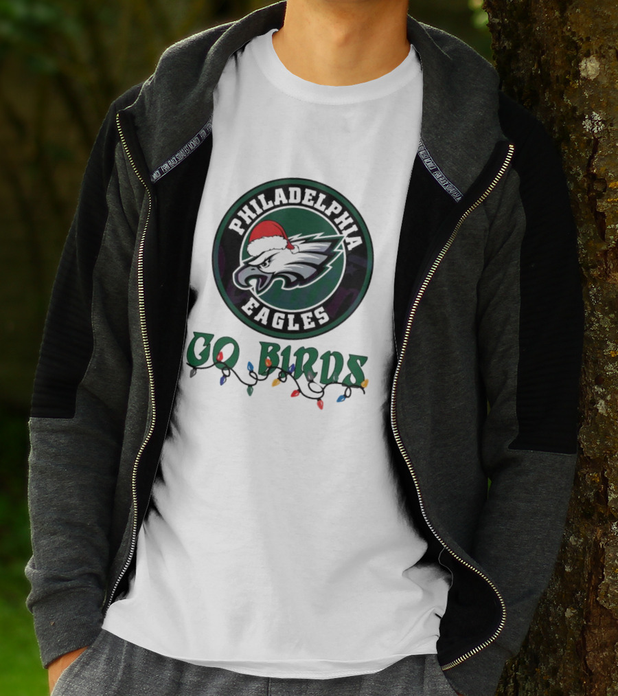 Philadelphia Eagles Go Birds Christmas Lights Santa Hat T-Shirt