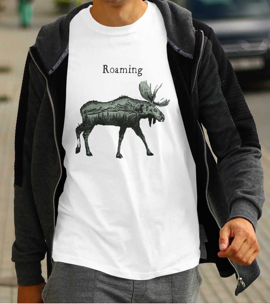 Roaming Moose With Mountain Landscape Christmas T-Shirt