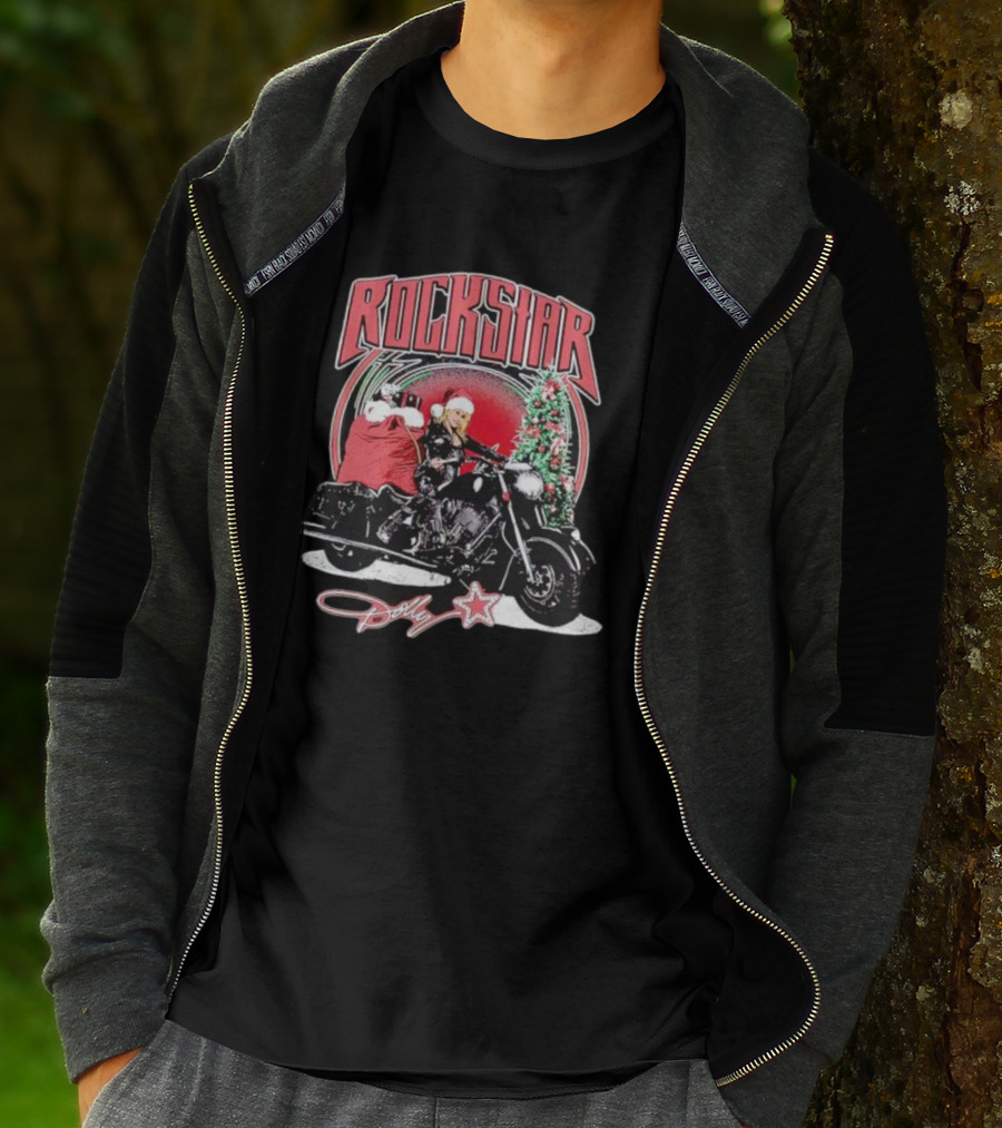 Rockstar Dolly Christmas Motorcycle Santa Hat T-Shirt