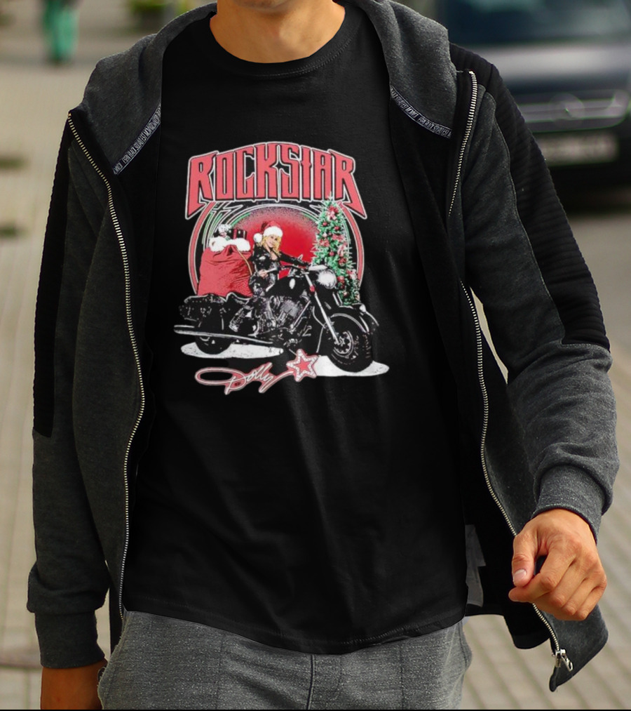 Rockstar Dolly Christmas Motorcycle Santa Hat T-Shirt