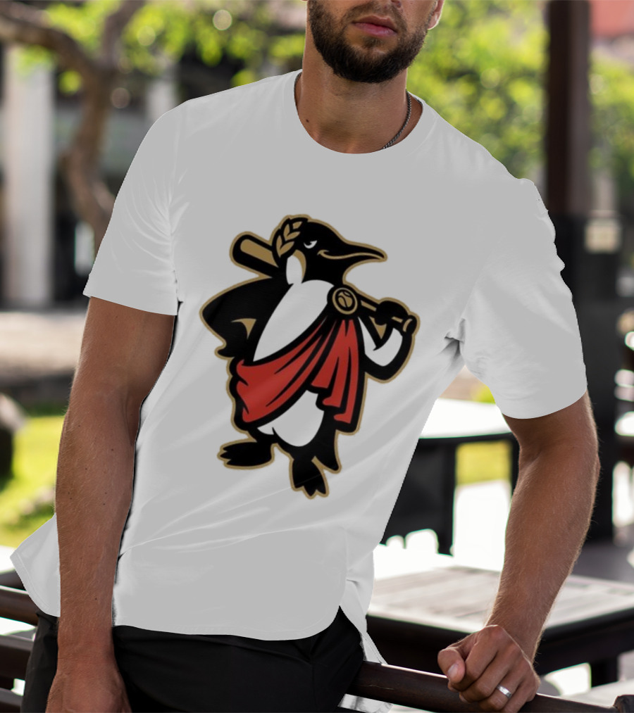 Rome Emperors Penguin In Red Toga With Baseball Bat And Laurel Wreath T-Shirt