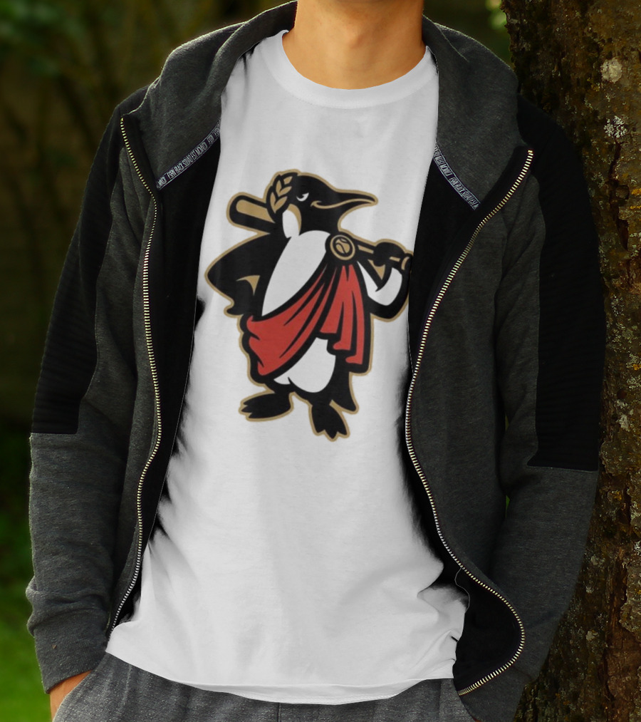 Rome Emperors Penguin In Red Toga With Baseball Bat And Laurel Wreath T-Shirt