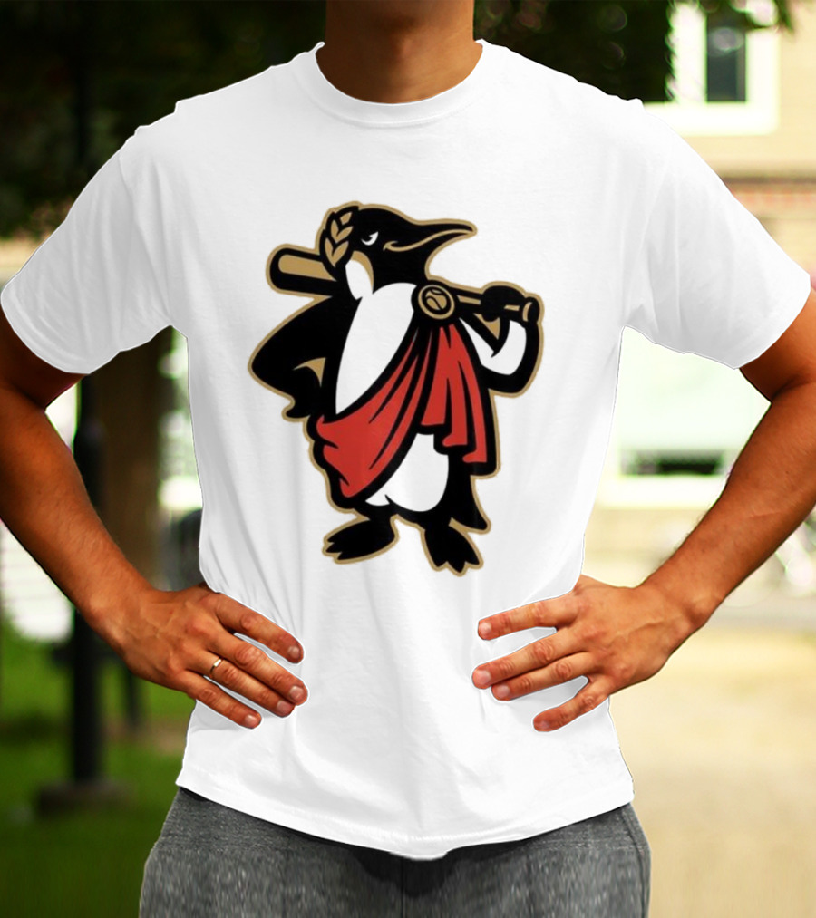 Rome Emperors Penguin In Red Toga With Baseball Bat And Laurel Wreath T-Shirt