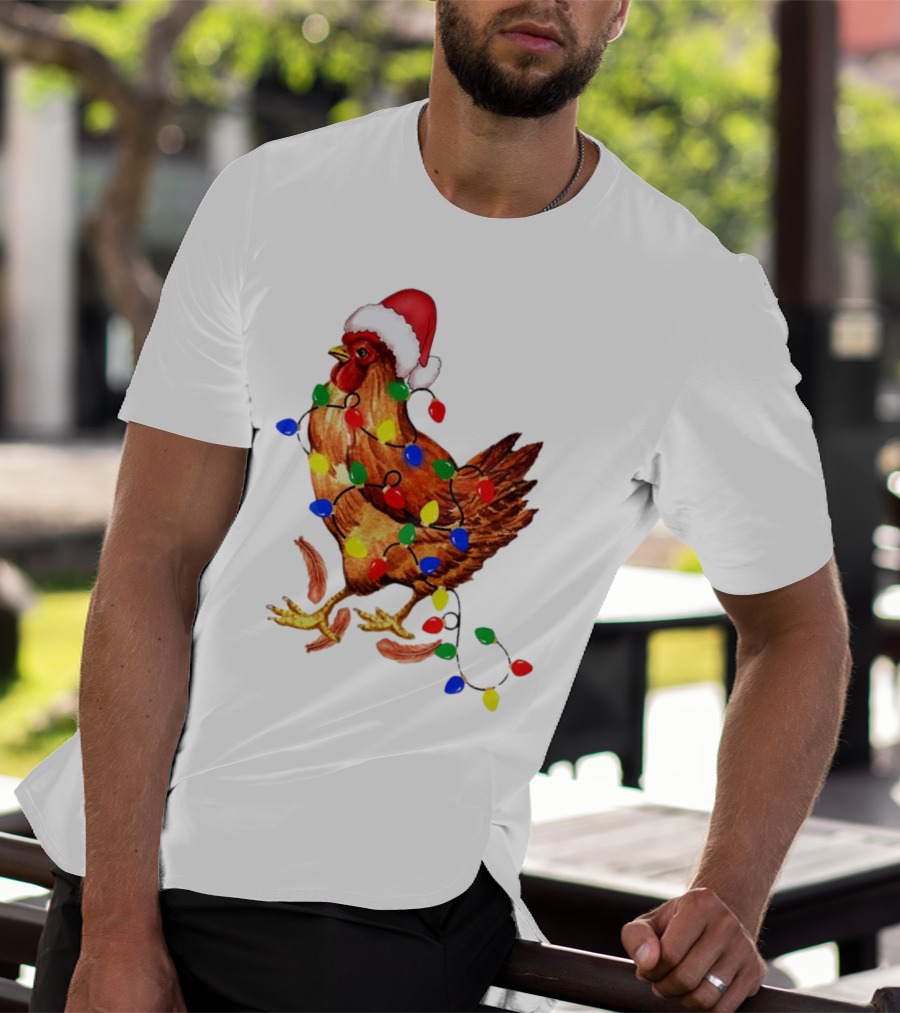 Santa Chicken With Christmas Lights T-Shirt