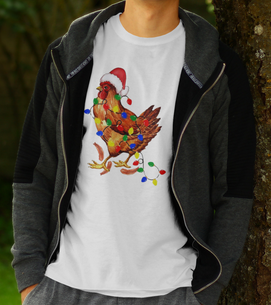 Santa Chicken With Christmas Lights T-Shirt