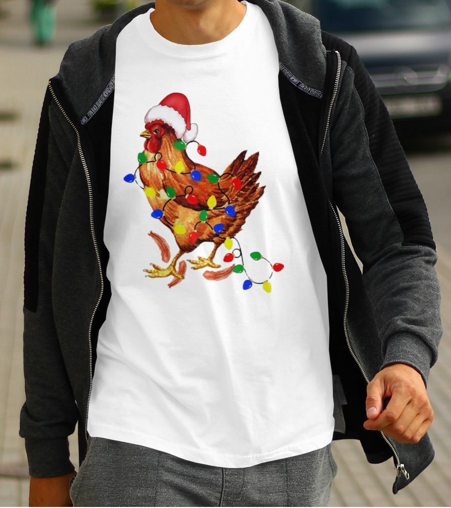 Santa Chicken With Christmas Lights T-Shirt