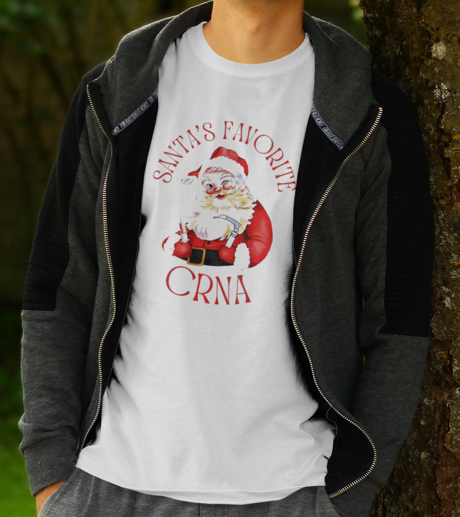 Santa's Favorite CRNA Christmas Festive Red Suit And Beard T-Shirt