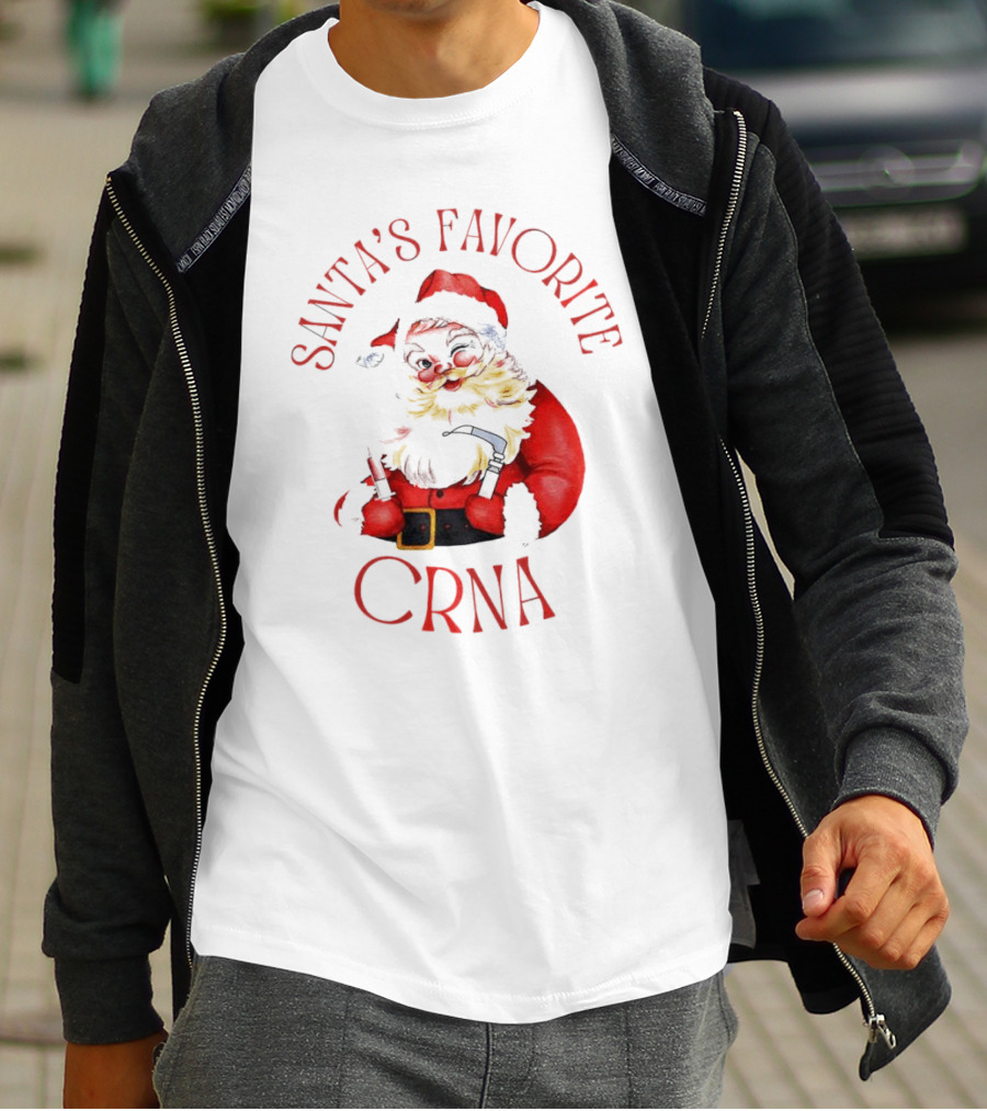 Santa's Favorite CRNA Christmas Festive Red Suit And Beard T-Shirt