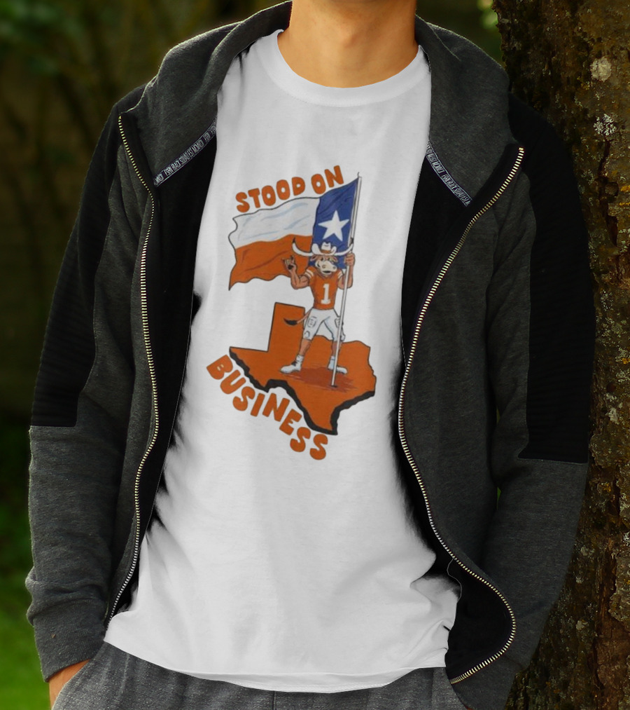 Stood On Business Texas Longhorns Mascot Holding Lone Star Flag T-Shirt