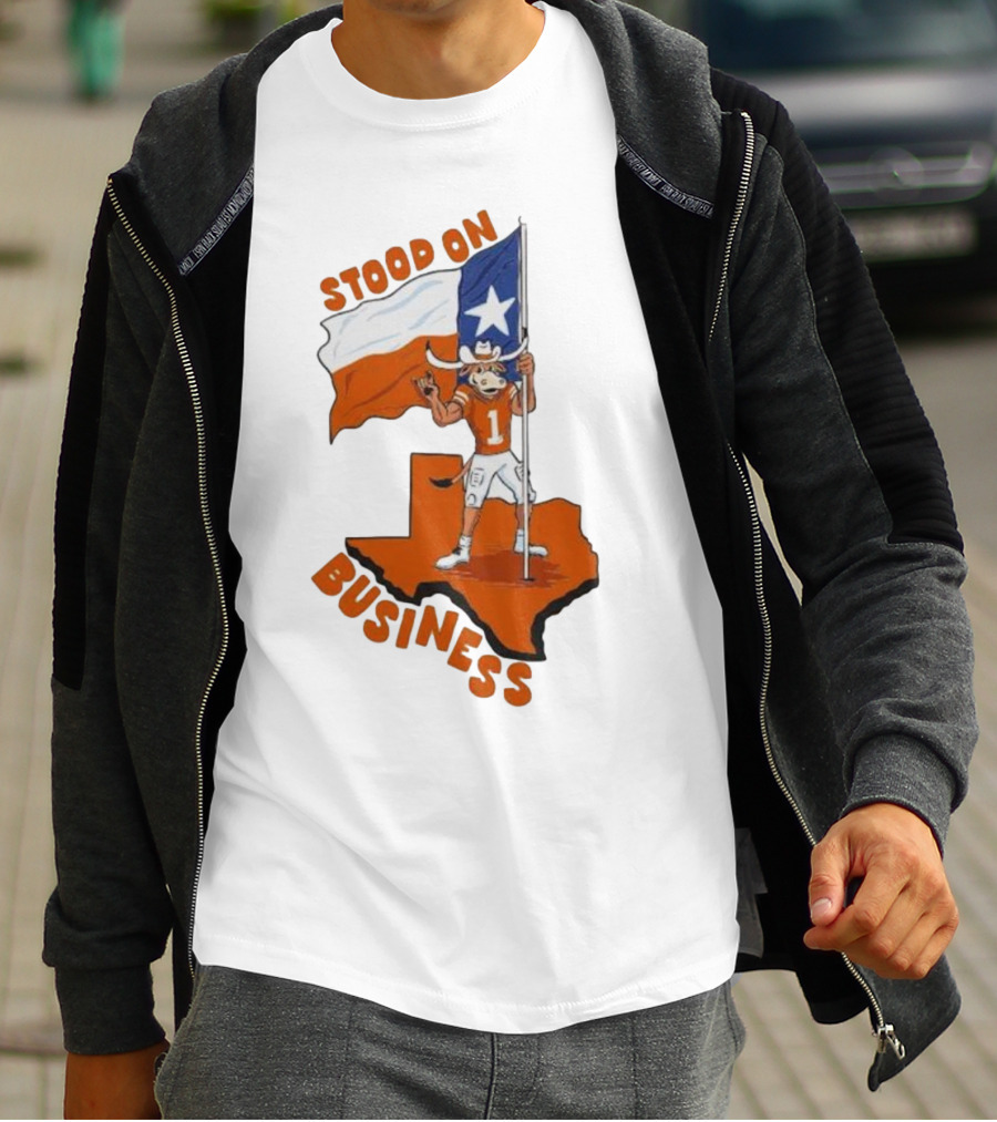 Stood On Business Texas Longhorns Mascot Holding Lone Star Flag T-Shirt
