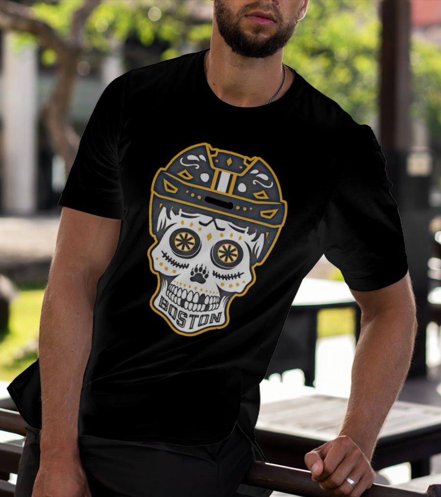 Boston Bruins Sugar Skull Helmet T-Shirt