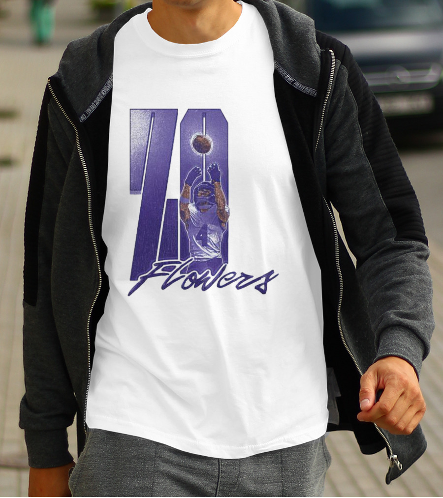 Zay Flowers Baltimore Football Catching Number 4 T-Shirt